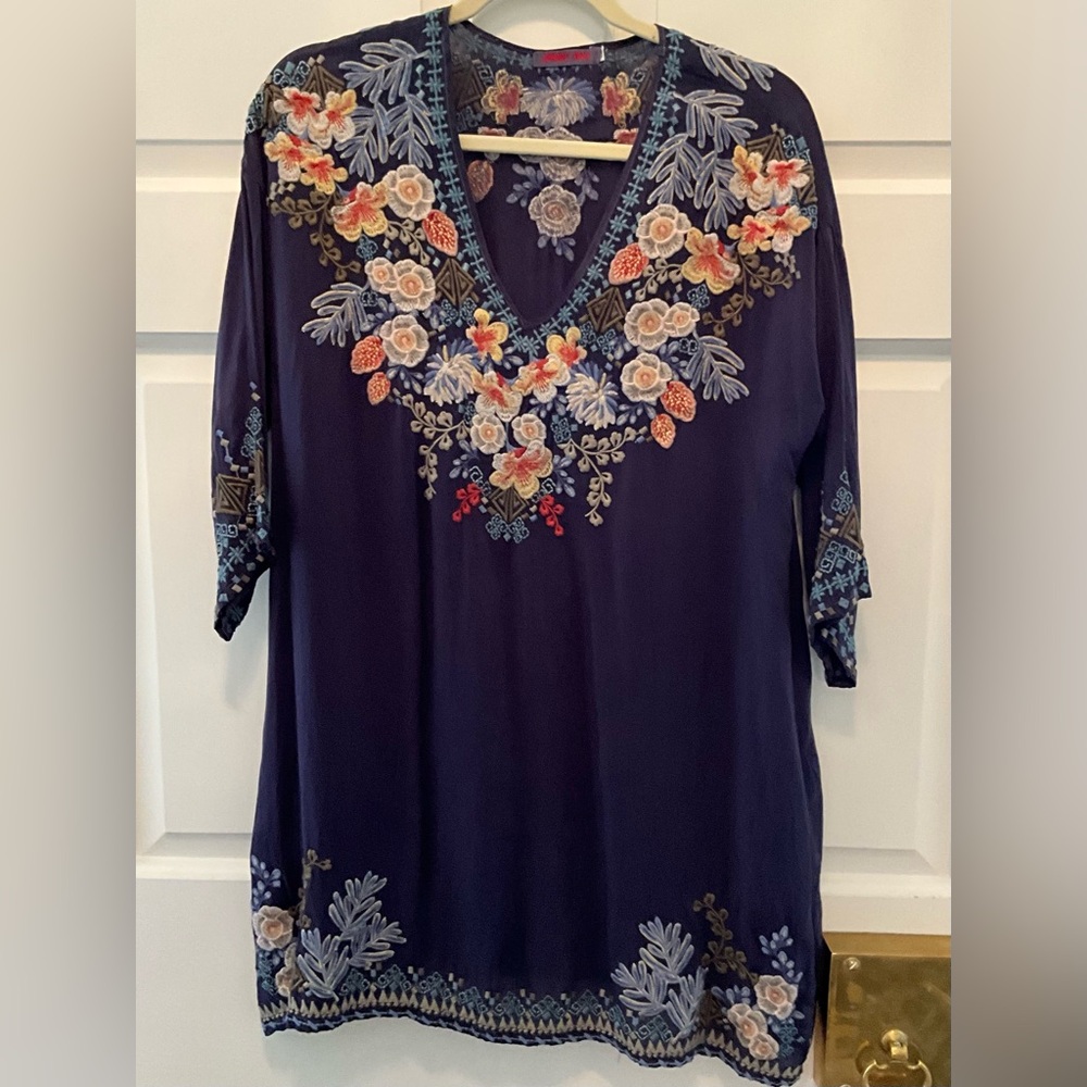 Johnny Was Blue Embroidered Tunic-SZ Medium